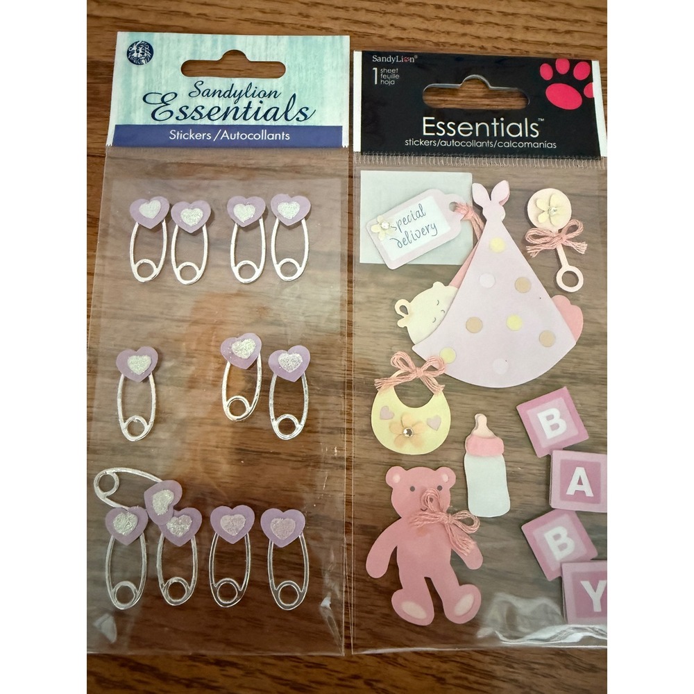 Sandylion Essentials Stickers Bundle Lot Baby Girl Safety Pins